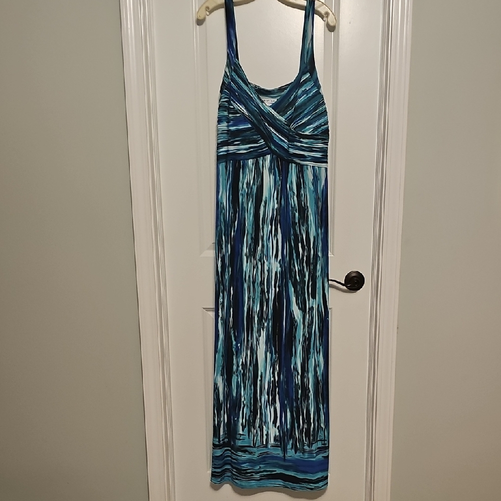 Amanda Lane Teal and Black Striped Maxi Dress